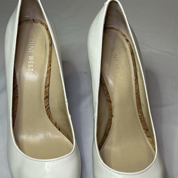 Nine West Women's Size 7 Pump White Cork Natural Leather 4" High Heel Dress Nice - Picture 3 of 7